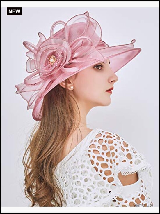 Organza Wide Brim Derby Fascinator Hat Church Wedding Cocktail Tea Party main image 4